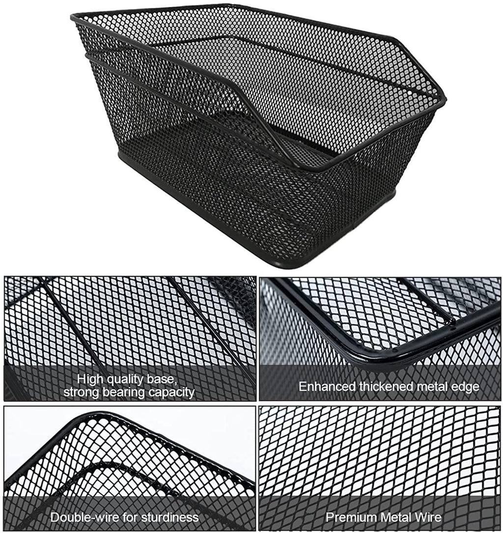 DALIZHAI777 Bike Bag Rear Bike Basket Cycling Bag Large Capacity Metal Wire Bicycle Basket with Rainproof Cover Large-Capacity Rear Seat Basket, Easy to Install, Black Bicycle Accessories