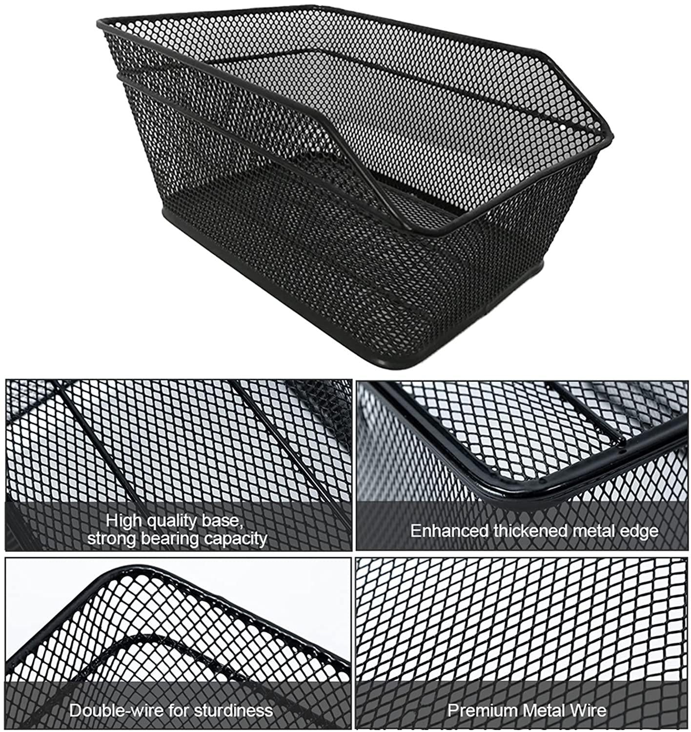 DALIZHAI777 Bike Bag Rear Bike Basket Cycling Bag Large Capacity Metal Wire Bicycle Basket with Rainproof Cover Large-Capacity Rear Seat Basket, Easy to Install, Black Bicycle Accessories