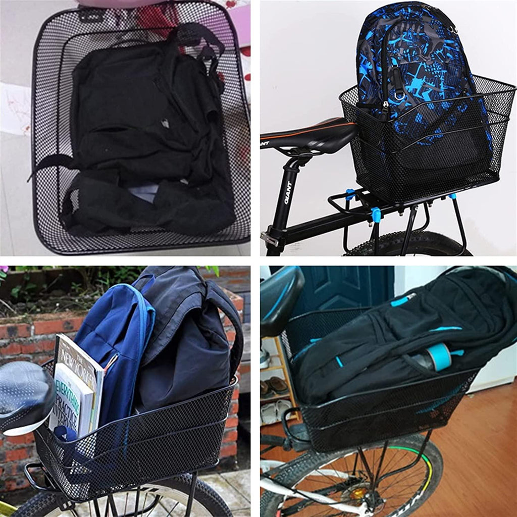 DALIZHAI777 Bike Bag Rear Bike Basket Cycling Bag Large Capacity Metal Wire Bicycle Basket with Rainproof Cover Large-Capacity Rear Seat Basket, Easy to Install, Black Bicycle Accessories