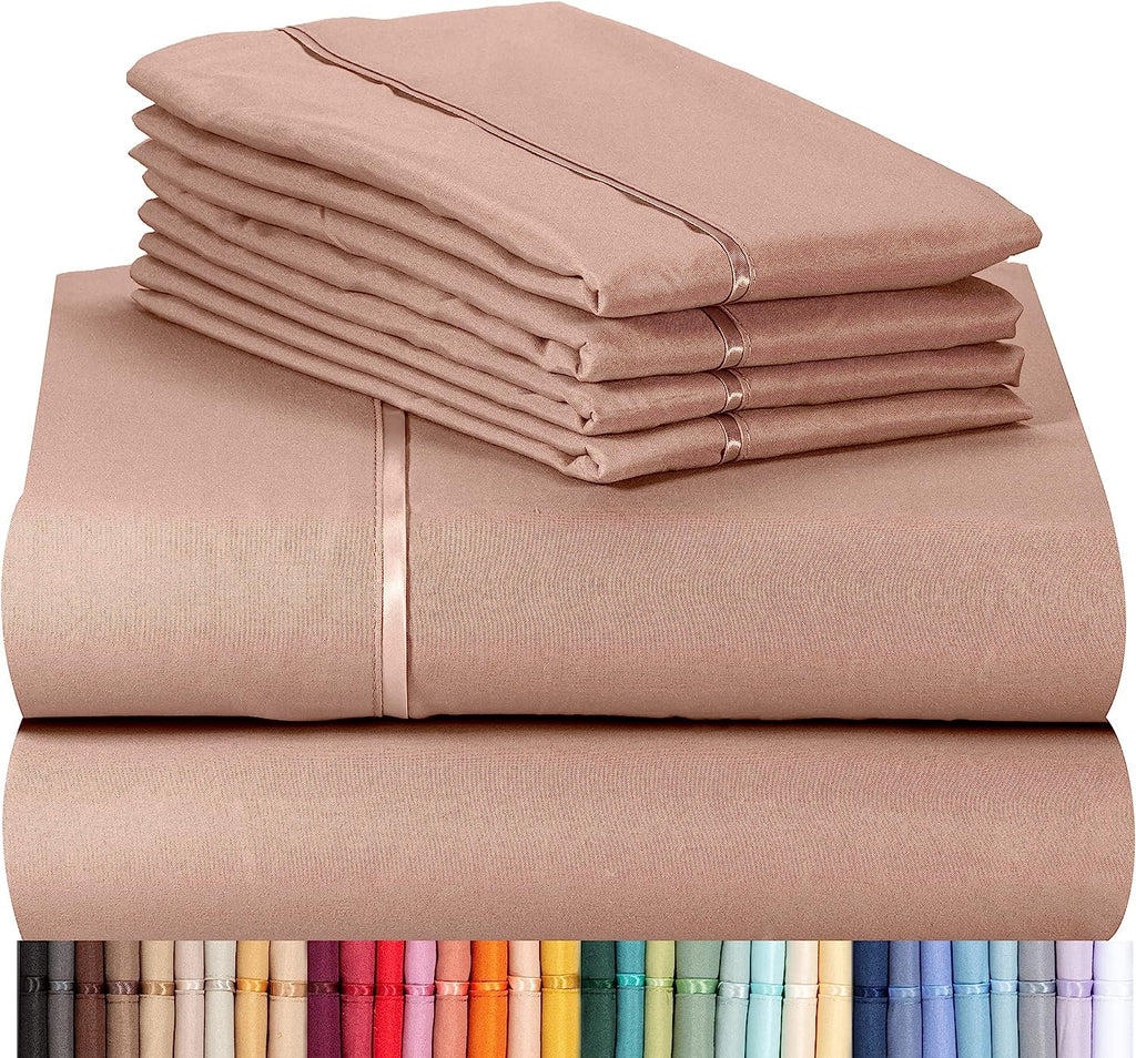 LuxClub Twin Sheets Set - Soft Twin Bed Sheets for Boys and Girls, 4 PC Deep Pockets 18" Eco Friendly Wrinkle Free Kids Fitted Sheets Machine Washable Hotel Bedding Silky Soft- Pearl Pink Twin
