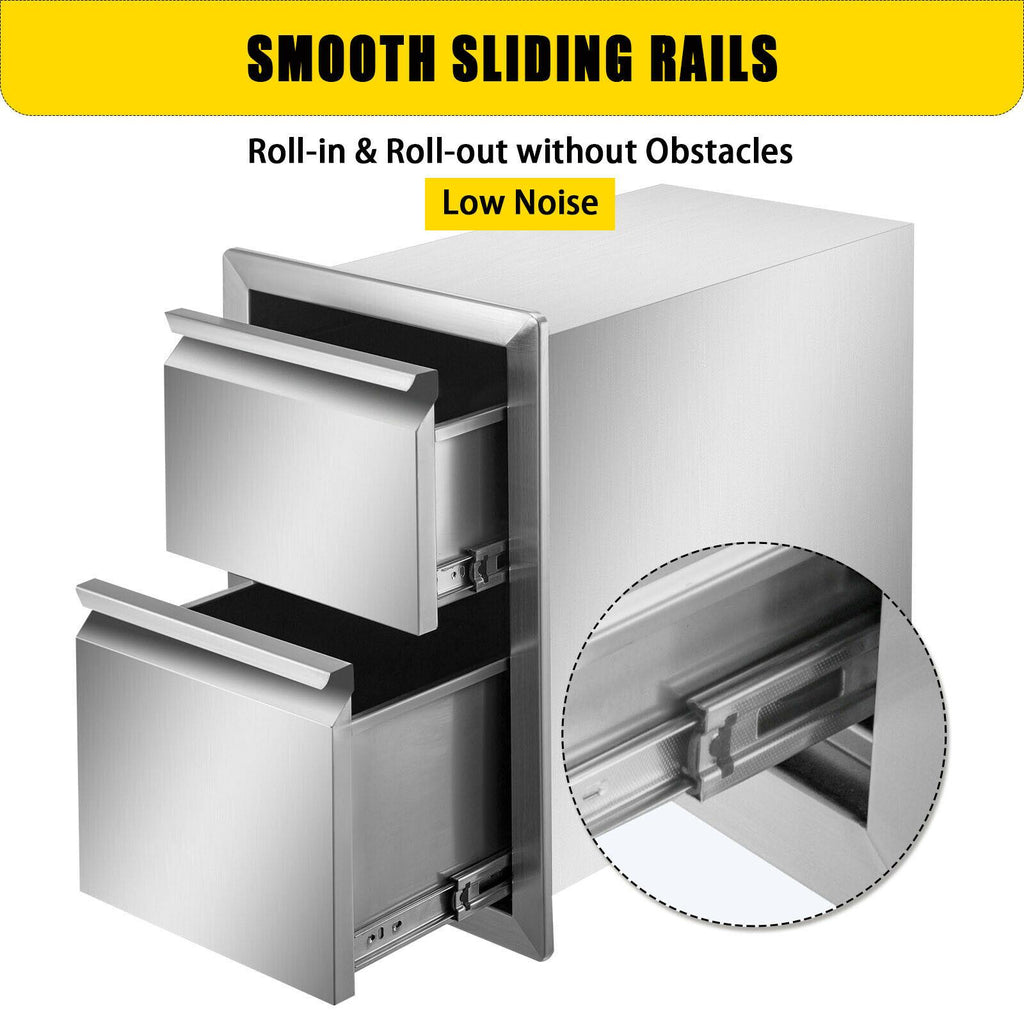 13WX20.5H Outdoor Kitchen BBQ Island Drawer  Steel Double Access Drawer