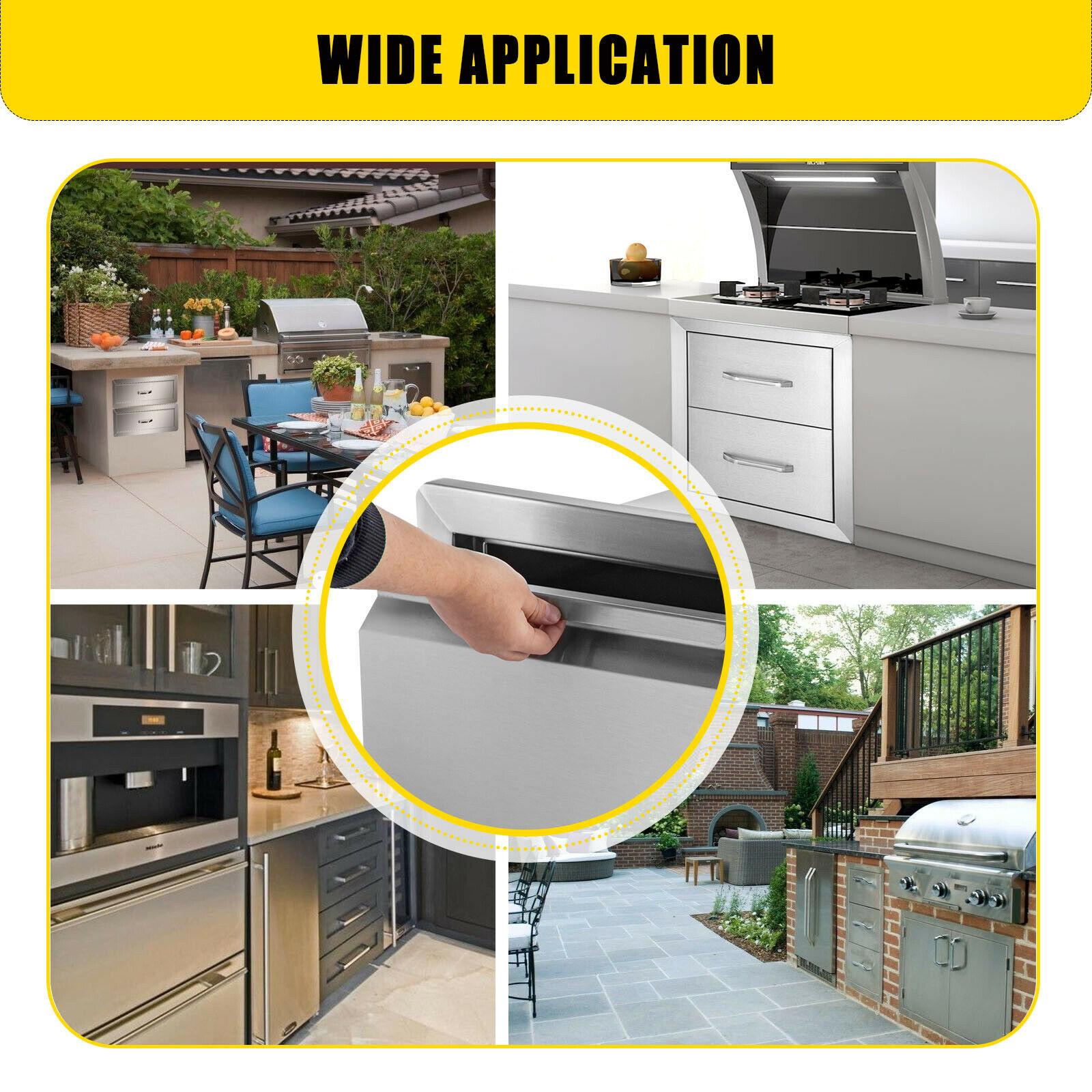 13WX20.5H Outdoor Kitchen BBQ Island Drawer  Steel Double Access Drawer