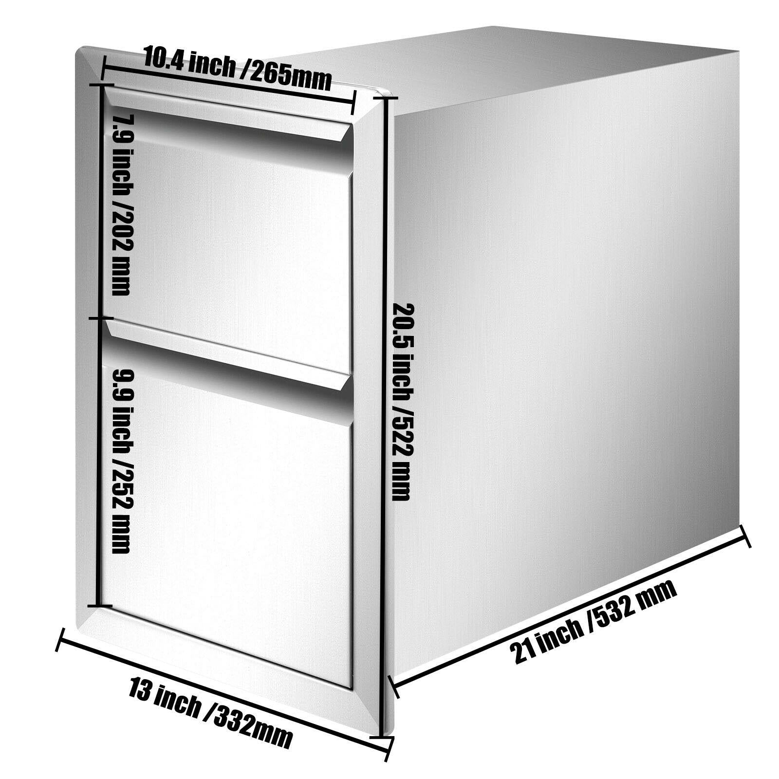 13WX20.5H Outdoor Kitchen BBQ Island Drawer  Steel Double Access Drawer