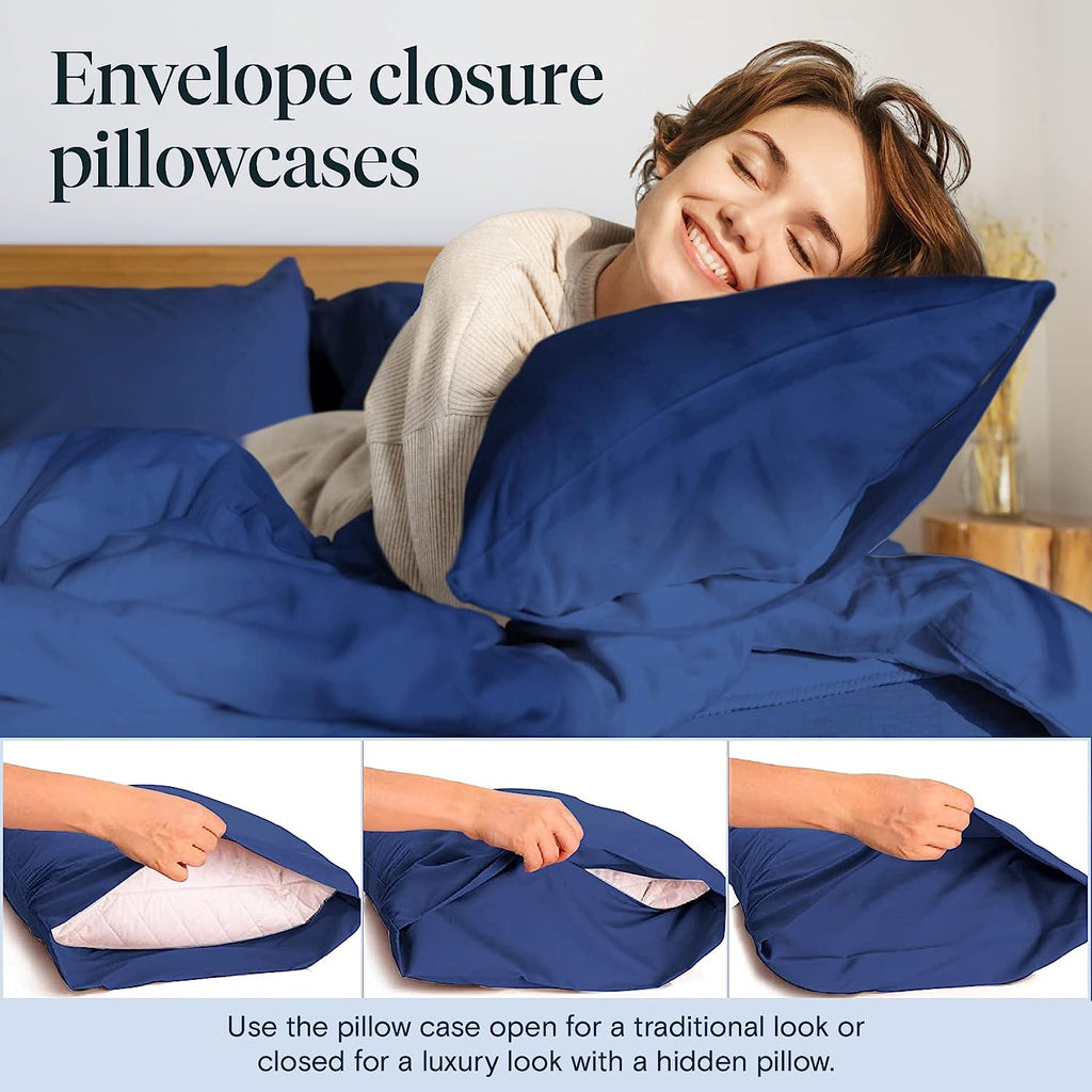 LuxClub 6 PC Full Size Sheet Set Bamboo Sheets Deep Pockets 18" Eco Friendly Wrinkle Free Cooling Sheets Machine Washable Hotel Bedding Silky Soft - Navy Full