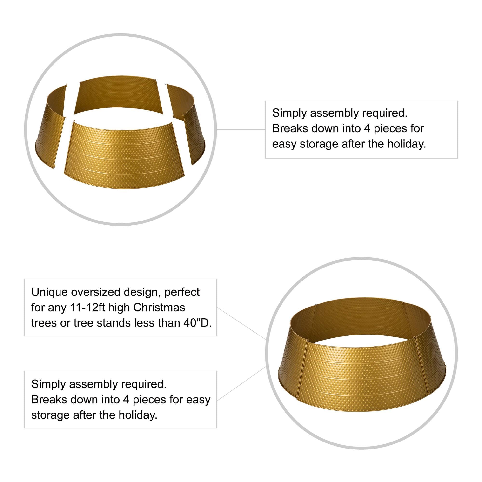 Glitzhome Christmas Gold Hammered Metal Tree Collar (40.5-Inch Diameter Base) for 11-12ft High Trees