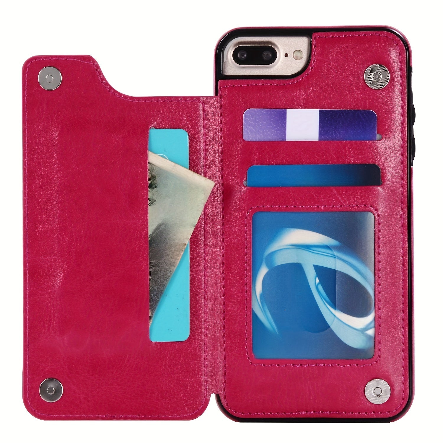 For  15/ 14/ 13/ 12/ 11 Pro Max/ Mini/ XR/ XS Max/ SE 2022/2020/ 7/ 8 Plus Wallet Case With Card Holder, PU Faux Leather Kickstand Card Slots Case, Double Magnetic Clasp And Durable Shockproof Cover