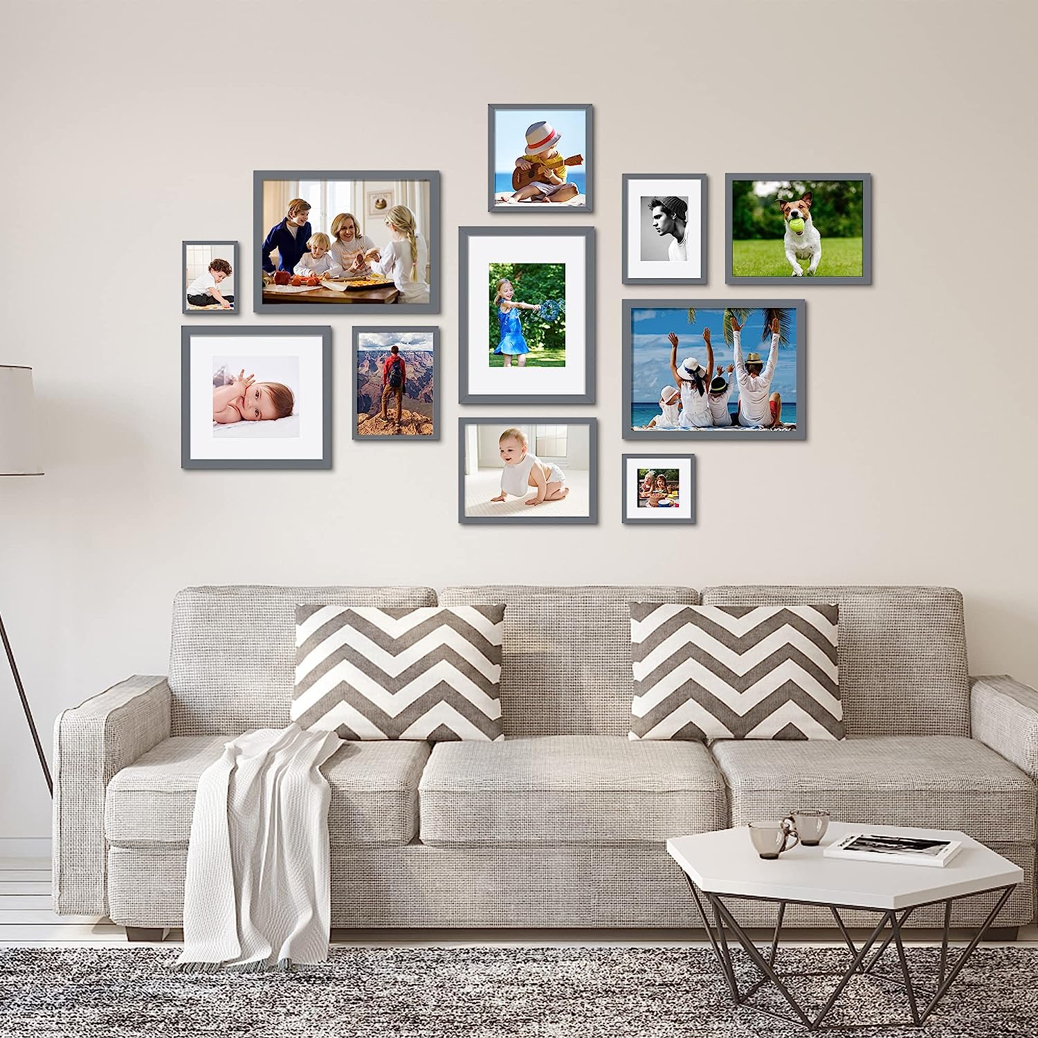 upsimples 12x16 Picture Frame Set of 5, Display Pictures 8.5x11 with Mat or 12x16 Without Mat, Wall Gallery Photo Frames, Dark Gray