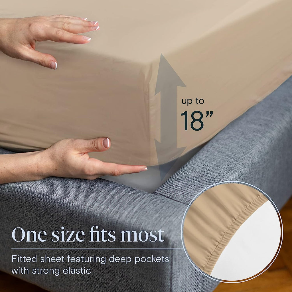 LuxClub 7 PC Split King Sheet Set Bamboo Sheets Deep Pockets 18" Eco Friendly Wrinkle Free Cooling Sheets Machine Washable Hotel Bedding Silky Soft - Light Khaki Split King