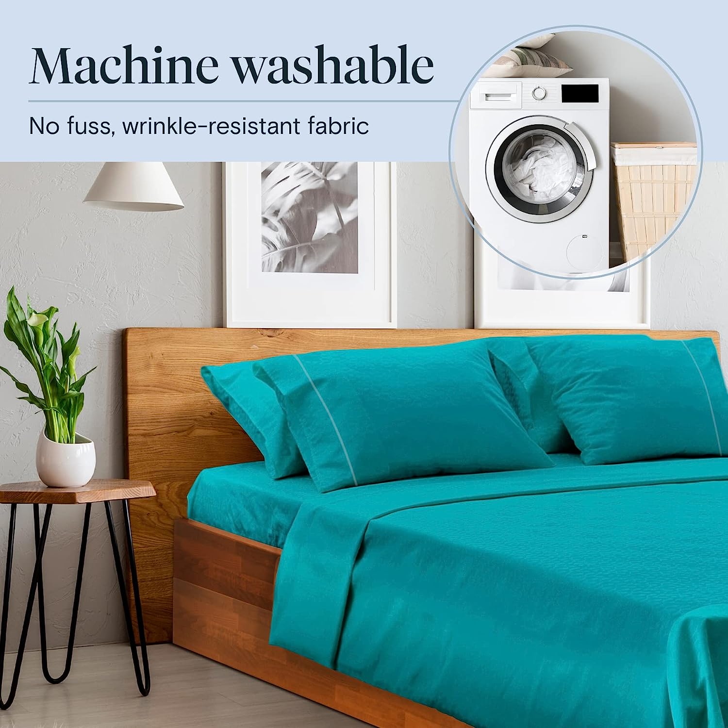 LuxClub 6 PC Full Size Sheet Set Bamboo Sheets Deep Pockets 18" Eco Friendly Wrinkle Free Cooling Sheets Machine Washable Hotel Bedding Silky Soft - Teal Full