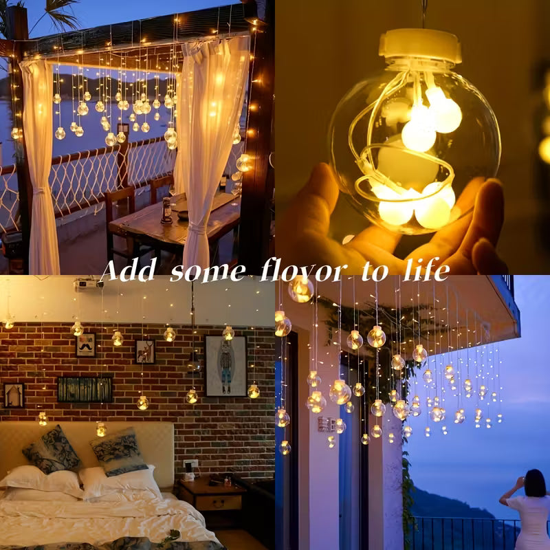 118.11-Inch Wish Ball String, New Model for 2025, Featuring 8 Lighting Modes, 108 Leds, 12 Wish Balls, Battery-Operated (No Plug), Wall-Mounted, Made of Plastic, Suitable for Christmas, Valentine'S Day, Family Gatherings, Bedrooms, Parties