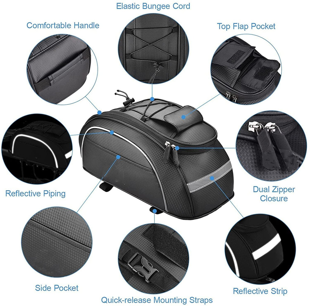 DALIZHAI777 Bike Bag Waterproof Cycling Insulated Cooler Bag MTB Bike Leather Trunk Bag Rear Rack Bag Storage Luggage Carrier Bag Pannier Case for Bicycle Bicycle Accessories (Color : Black)