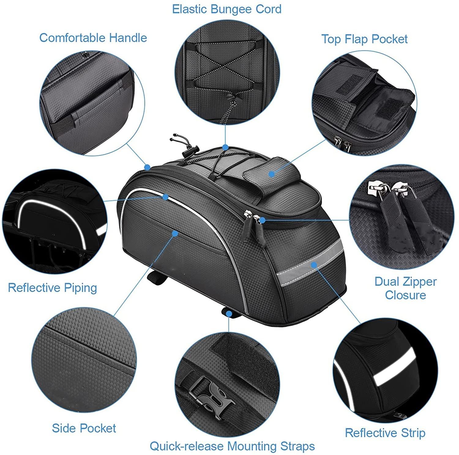 DALIZHAI777 Bike Bag Waterproof Cycling Insulated Cooler Bag MTB Bike Leather Trunk Bag Rear Rack Bag Storage Luggage Carrier Bag Pannier Case for Bicycle Bicycle Accessories (Color : Black)