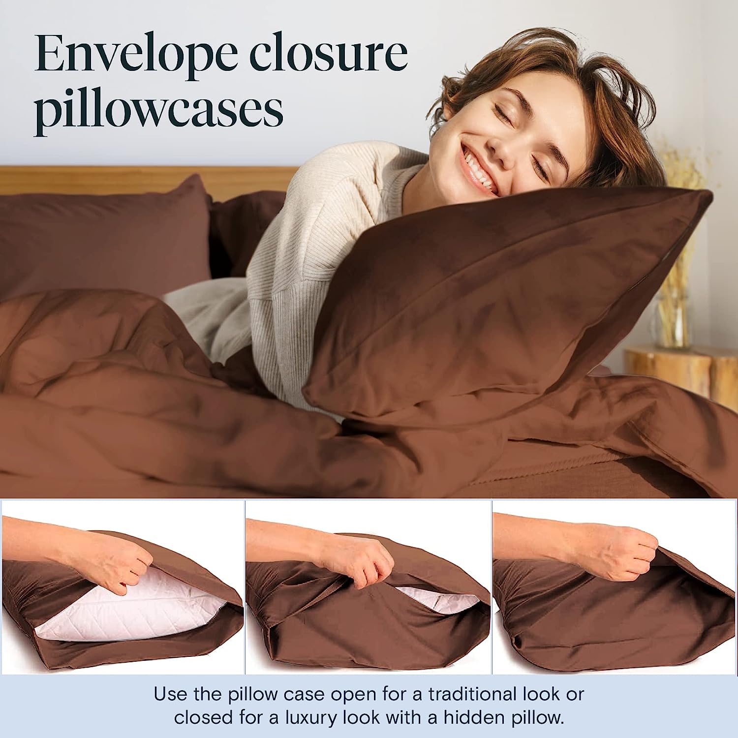 LuxClub 7 PC Split King Sheet Set Bamboo Sheets Deep Pockets 18" Eco Friendly Wrinkle Free Cooling Sheets Machine Washable Hotel Bedding Silky Soft - Brown Split King