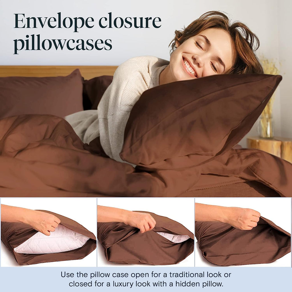 LuxClub Twin XL Sheets Set - Soft Twin Bed Sheets for Boys and Girls, 4 PC Deep Pockets 18" Eco Friendly Wrinkle Free Kids Fitted Sheets Machine Washable Hotel Bedding Silky Soft - Brown Twin XL