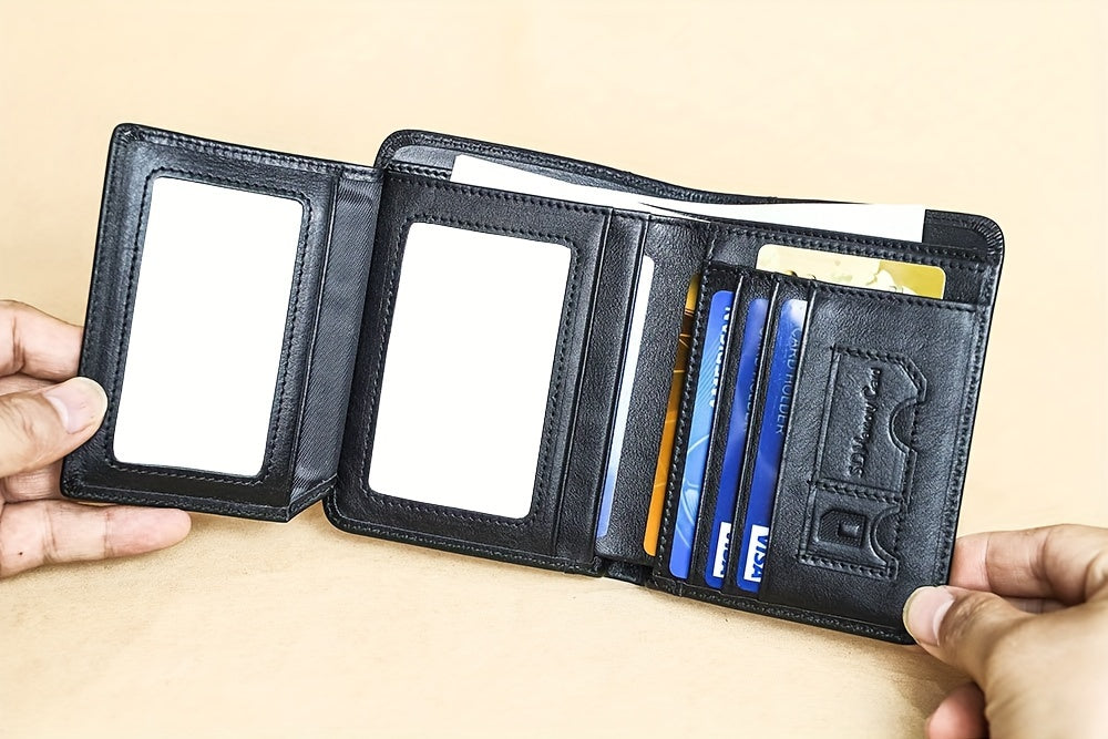 1pc Genuine Leather Rfid BlocWallets For Men, Retro Thin Short Multi-functional ID Credit Card Holder, Gifts To Men On Valentine's Day