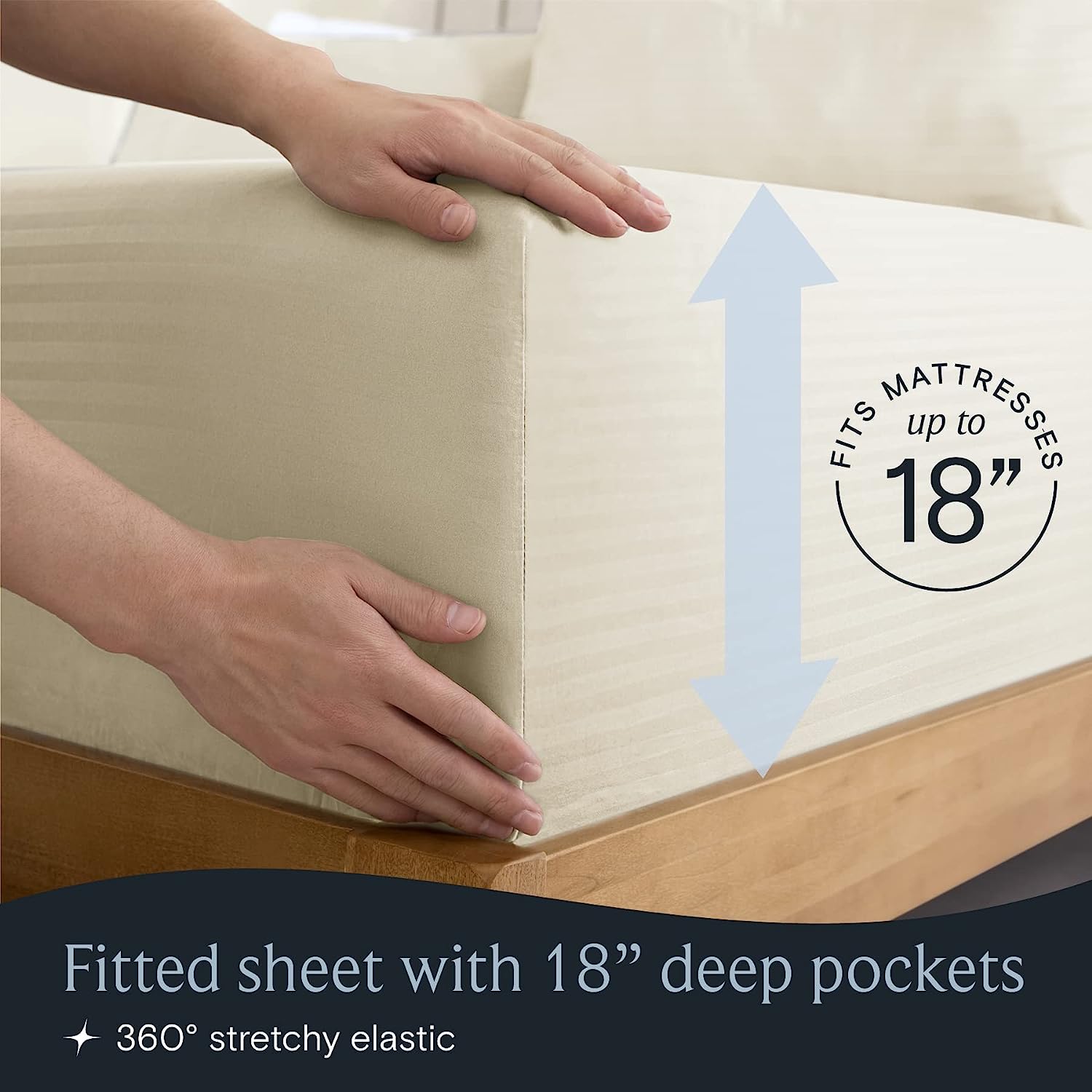 LuxClub King Size Striped Sheets Set, 6 PC Striped Bed Sheets, Deep Pockets 18" Eco Friendly Wrinkle Free Cooling Sheets Machine Washable Hotel Bedding Silky Soft (King, Striped Cream)
