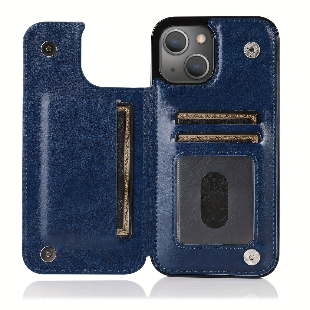 For  15/ 14/ 13/ 12/ 11 Pro Max/ Mini/ XR/ XS Max/ SE 2022/2020/ 7/ 8 Plus Wallet Case With Card Holder, PU Faux Leather Kickstand Card Slots Case, Double Magnetic Clasp And Durable Shockproof Cover