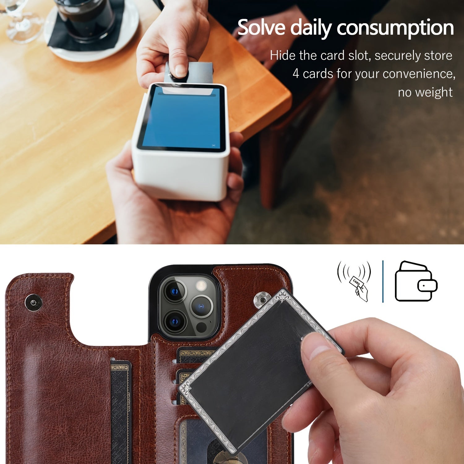 For  15/ 14/ 13/ 12/ 11 Pro Max/ Mini/ XR/ XS Max/ SE 2022/2020/ 7/ 8 Plus Wallet Case With Card Holder, PU Faux Leather Kickstand Card Slots Case, Double Magnetic Clasp And Durable Shockproof Cover