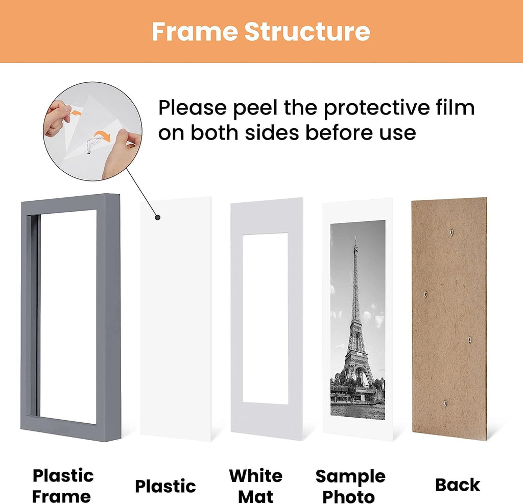 upsimples 12x16 Picture Frame Set of 5, Display Pictures 8.5x11 with Mat or 12x16 Without Mat, Wall Gallery Photo Frames, Dark Gray