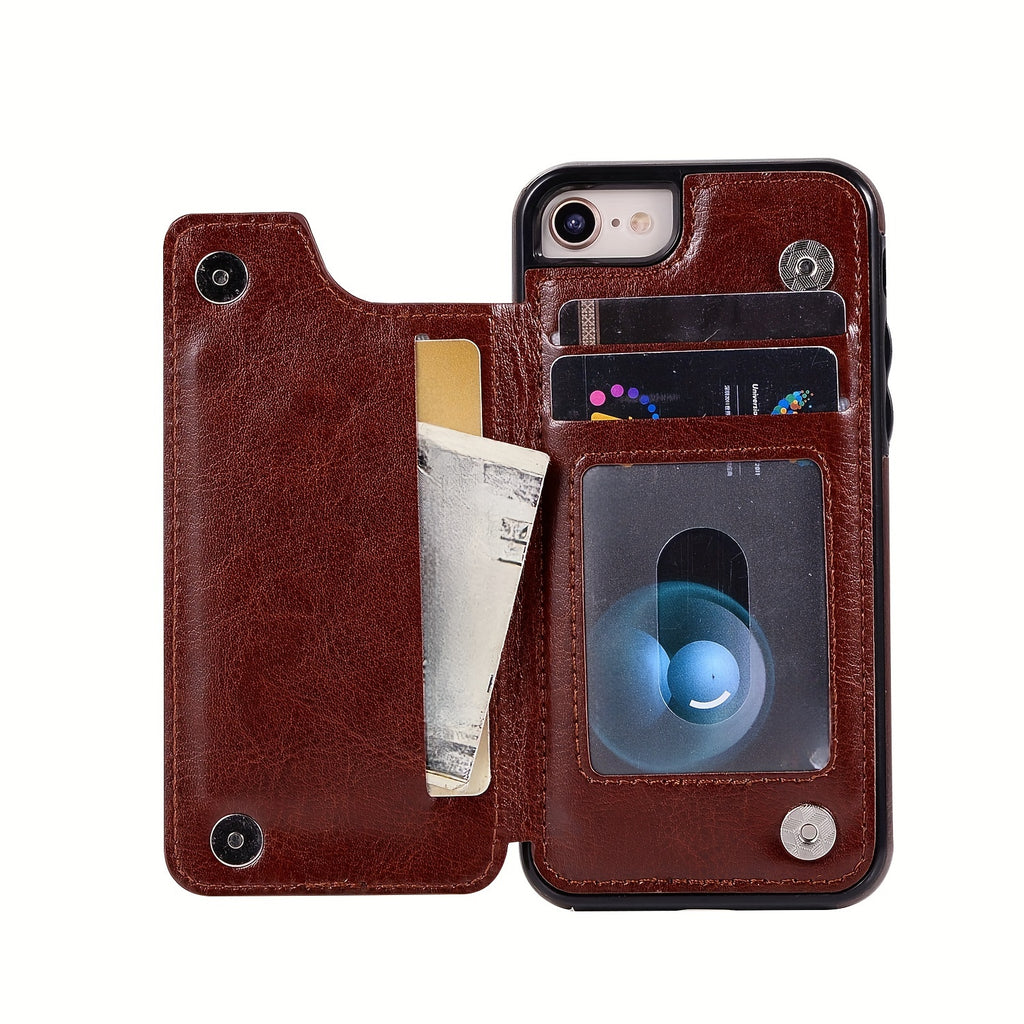 For  15/ 14/ 13/ 12/ 11 Pro Max/ Mini/ XR/ XS Max/ SE 2022/2020/ 7/ 8 Plus Wallet Case With Card Holder, PU Faux Leather Kickstand Card Slots Case, Double Magnetic Clasp And Durable Shockproof Cover
