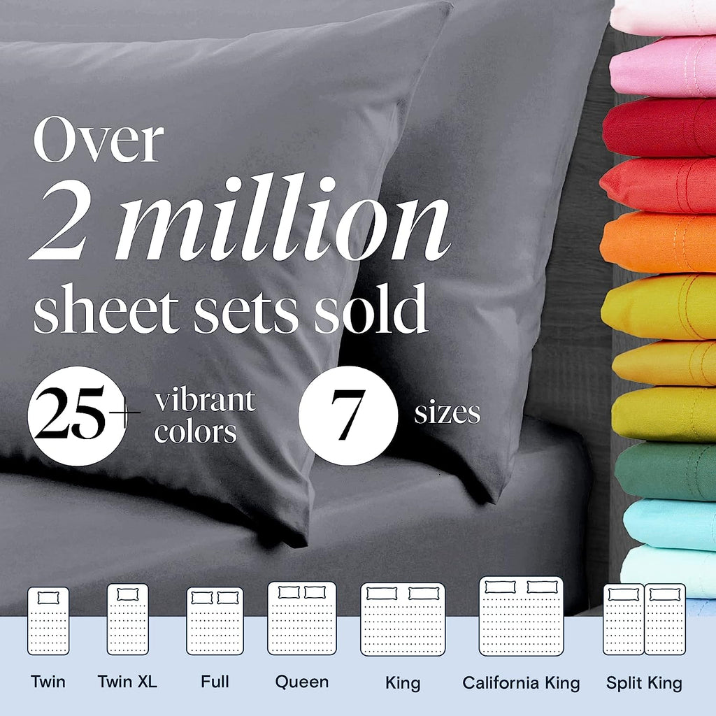 LuxClub 6 PC Queen Sheet Set Bamboo Sheets Deep Pockets 18" Eco Friendly Wrinkle Free Cooling Sheets Machine Washable Hotel Bedding Silky Soft -Silver Queen