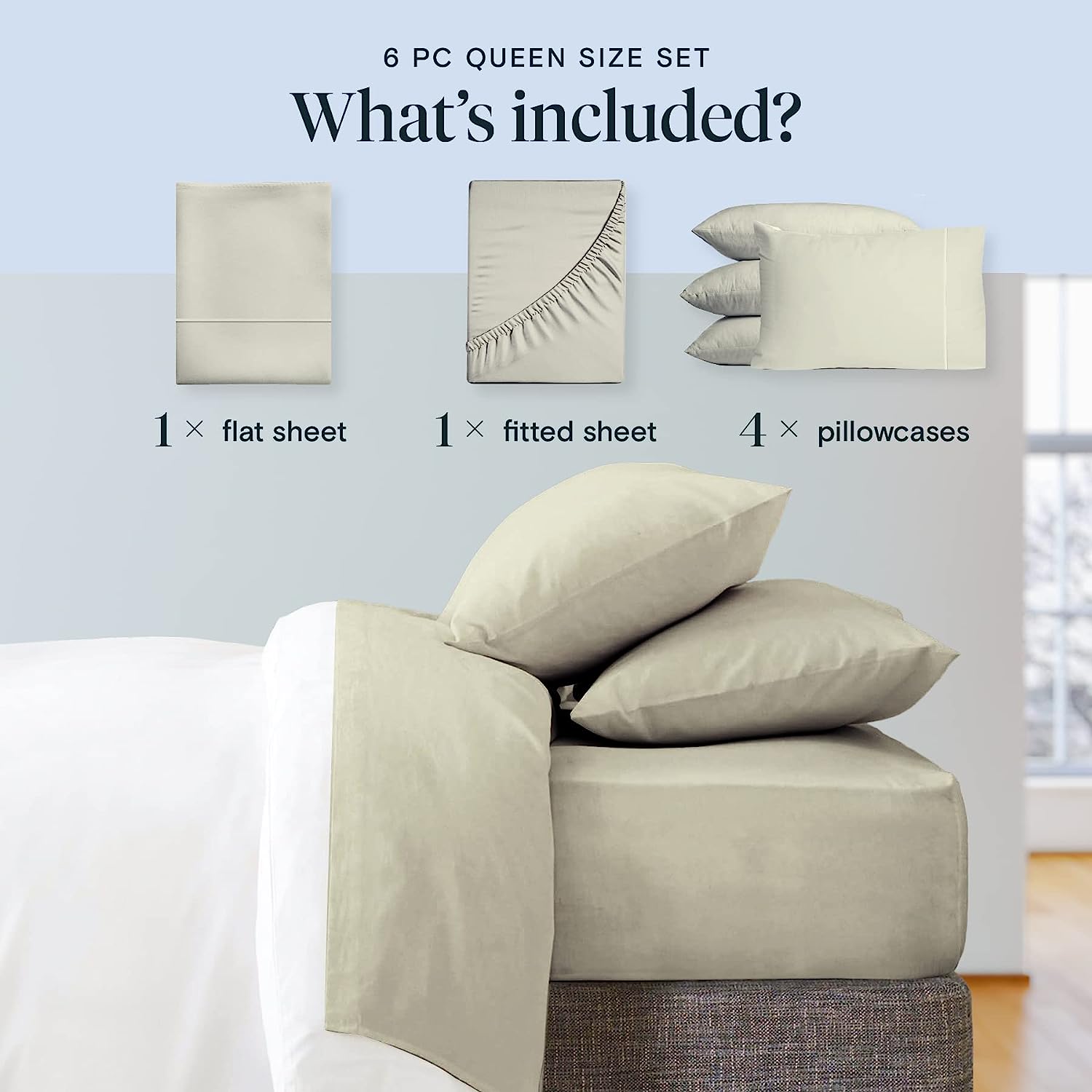 LuxClub 6 PC Full Size Sheet Set Bamboo Sheets Deep Pockets 18" Eco Friendly Wrinkle Free Cooling Sheets Machine Washable Hotel Bedding Silky Soft - Light Taupe Full