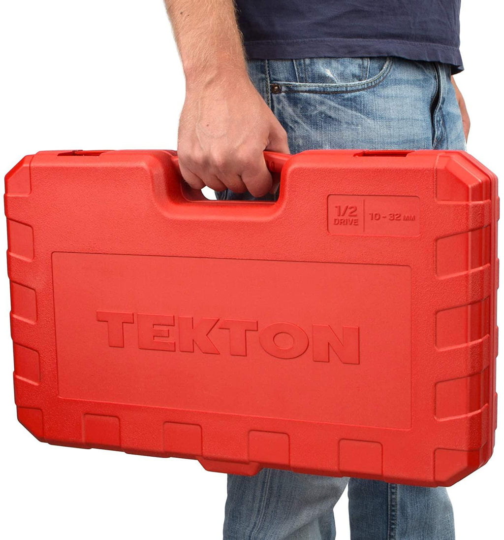 TEKTON 1/2 Inch Drive 6-Point Socket and Ratchet Set, 52-Piece (10-32 mm) | SKT25201