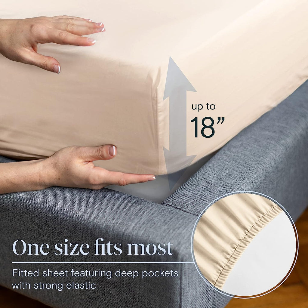 LuxClub 6 PC Full Size Sheet Set Bamboo Sheets Deep Pockets 18" Eco Friendly Wrinkle Free Cooling Sheets Machine Washable Hotel Bedding Silky Soft - Cream Full