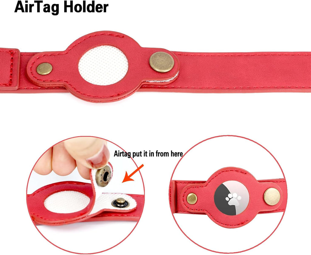 AirTag Dog Collar for Small Dogs Puppy - Soft Leather Dog Collar with Apple AirTag Holder and Metal Buckle - Smart Tracker GPS Apple Air Tag Pet Collars (Red, S)