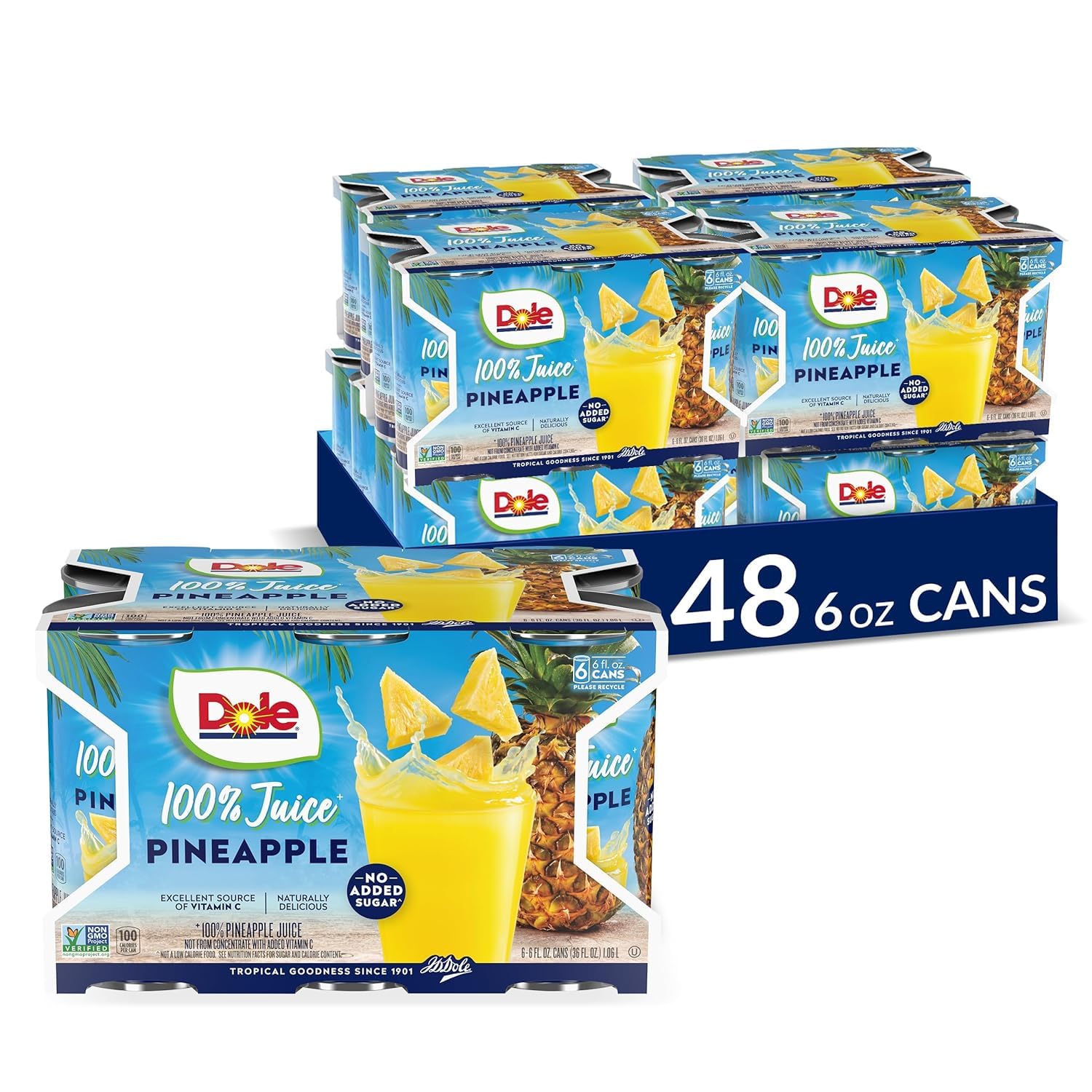 Dole 100% Pineapple Juice - Dole Canned Juice - No Sugar Added - 46 fl oz Cans - 6 Pack