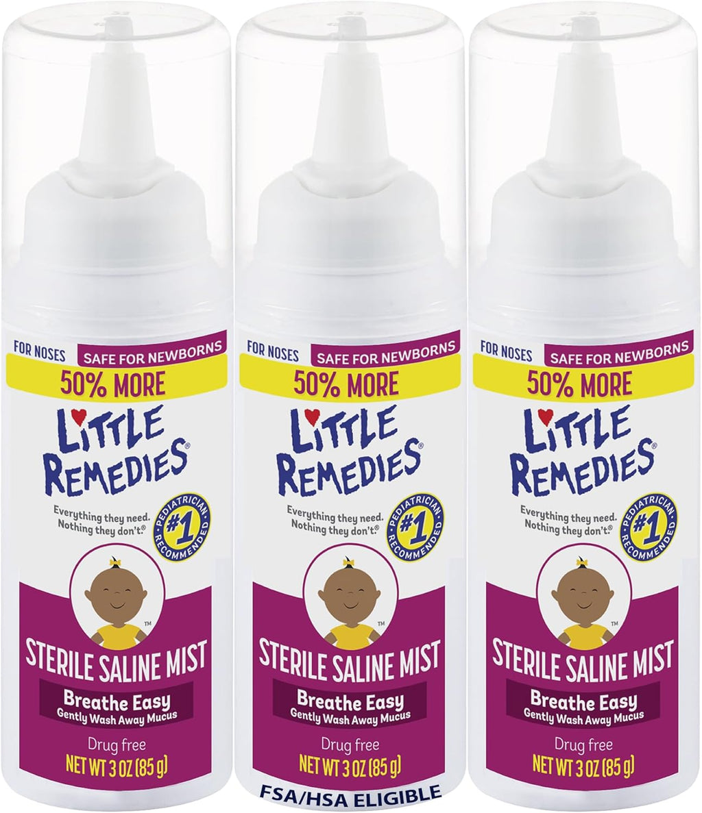 Little Remedies Sterile Baby Saline Nasal Mist, Safe for Newborns to Relieve Stuffy and Dry Noses, 3 Fl Oz, Pack of 3
