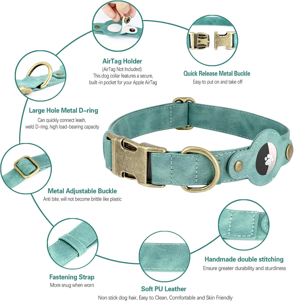 AirTag Dog Collar for Small Dogs Puppy - Soft Leather Dog Collar with Apple AirTag Holder and Metal Buckle - Smart Tracker GPS Apple Air Tag Pet Collars (Red, S)