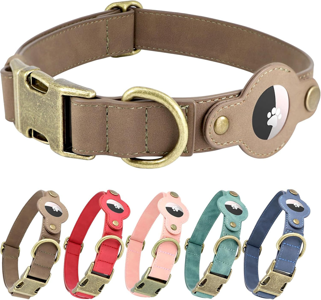 AirTag Dog Collar for Small Dogs Puppy - Soft Leather Dog Collar with Apple AirTag Holder and Metal Buckle - Smart Tracker GPS Apple Air Tag Pet Collars (Red, S)