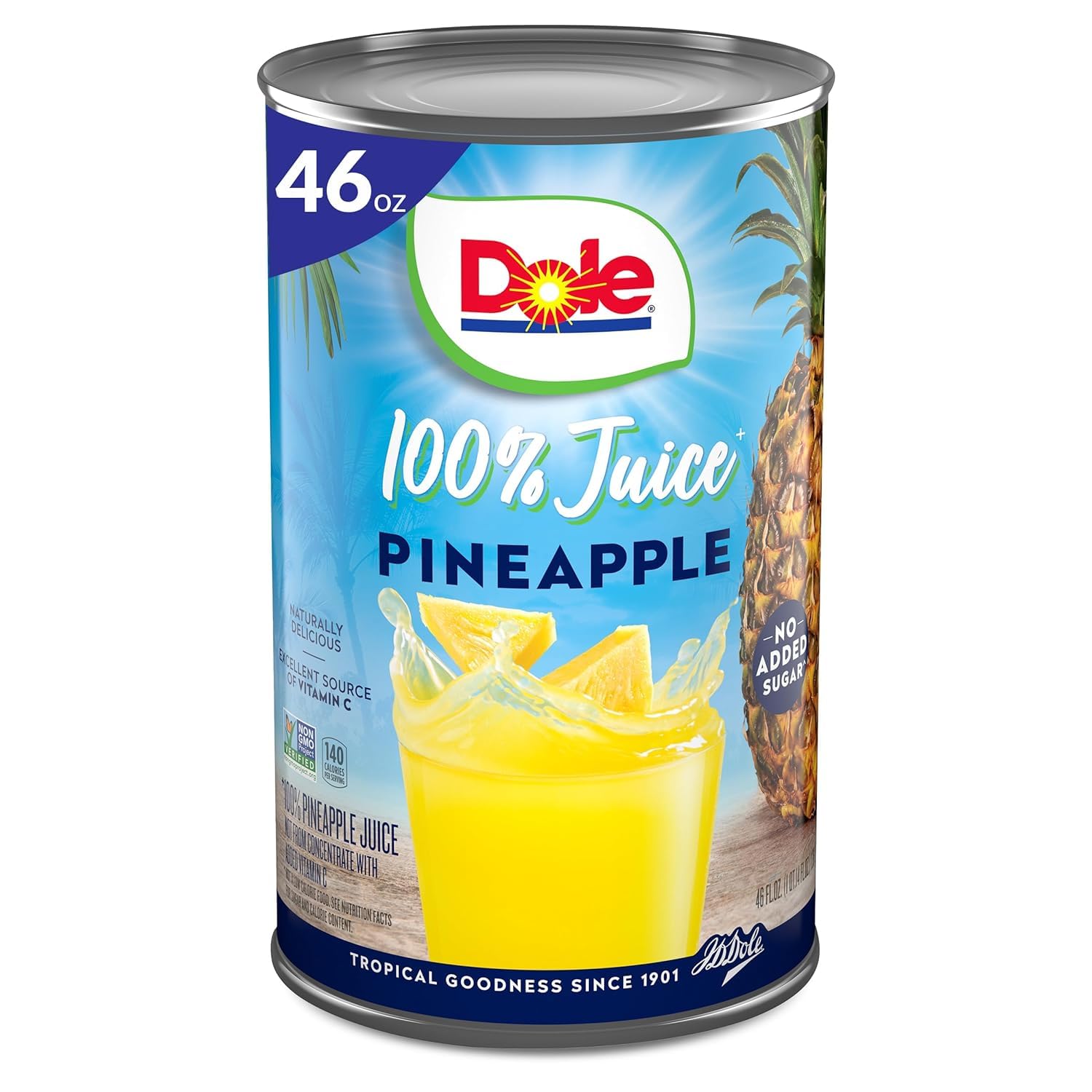 Dole 100% Pineapple Juice - Dole Canned Juice - No Sugar Added - 46 fl oz Cans - 6 Pack