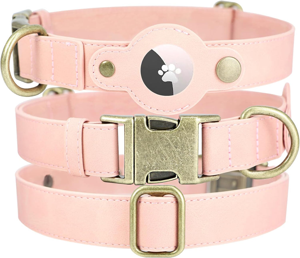AirTag Dog Collar for Small Dogs Puppy - Soft Leather Dog Collar with Apple AirTag Holder and Metal Buckle - Smart Tracker GPS Apple Air Tag Pet Collars (Red, S)