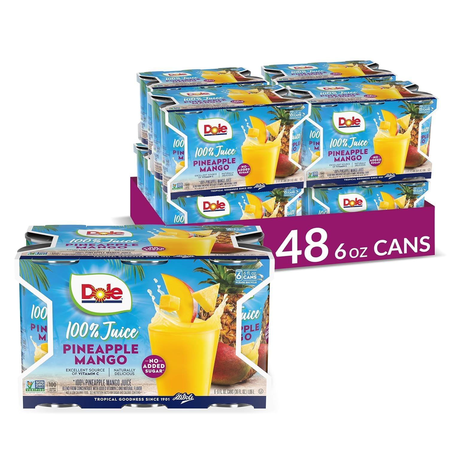 Dole 100% Pineapple Juice - Dole Canned Juice - No Sugar Added - 46 fl oz Cans - 6 Pack