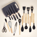 Kitchen Knife Set | 19pcs Premium Silicone Kitchen Utensil & Knife Set - Heat-Resistant, Non-Stick Safe Cooking Tools With Wooden Handles & Chef Knives - Includes Storage Stand | Perfect Gift For Christmas Day, Halloween, Suitable For Home Dormitory