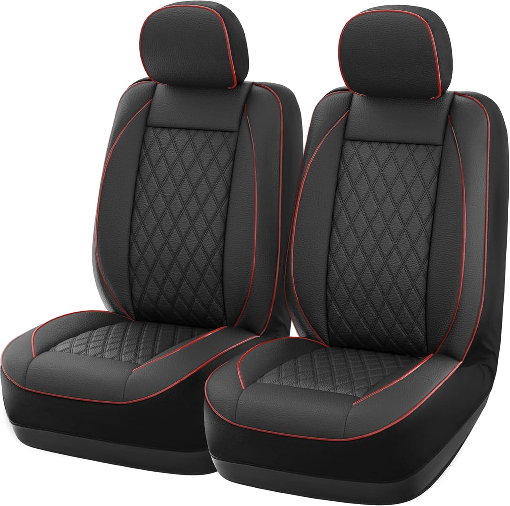 GIANT PANDA Front Car Seat Cover for Ford F150, Piping Leather Bucket Seat Covers Custom Fit Ford F250 F350 (Red+Black) 2-Pack, Faux Leather + Stretch Fabric