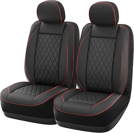 GIANT PANDA Front Car Seat Cover for Ford F150, Piping Leather Bucket Seat Covers Custom Fit Ford F250 F350 (Red+Black) 2-Pack, Faux Leather + Stretch Fabric