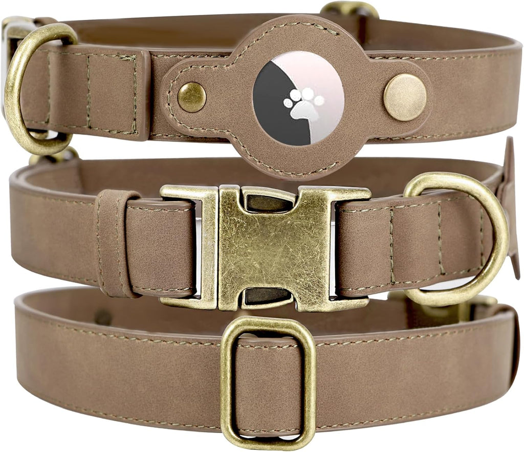 AirTag Dog Collar for Small Dogs Puppy - Soft Leather Dog Collar with Apple AirTag Holder and Metal Buckle - Smart Tracker GPS Apple Air Tag Pet Collars (Red, S)