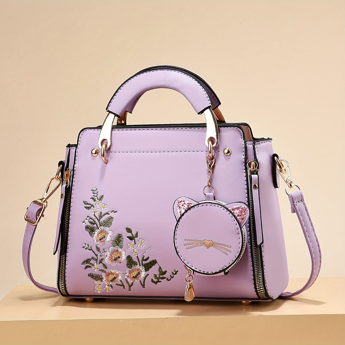 Letter Decor Hand Satchel Bag, Stylish Shoulder Zipper Bag With Mini Coin Purse, Crossbody Bag For Work