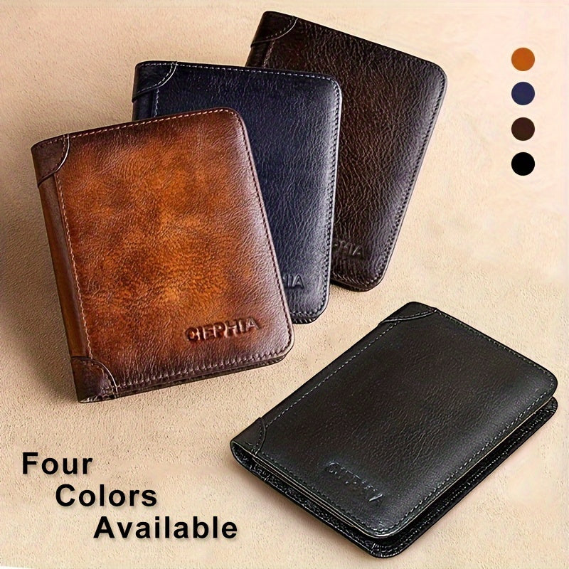 1pc Genuine Leather Rfid BlocWallets For Men, Retro Thin Short Multi-functional ID Credit Card Holder, Gifts To Men On Valentine's Day