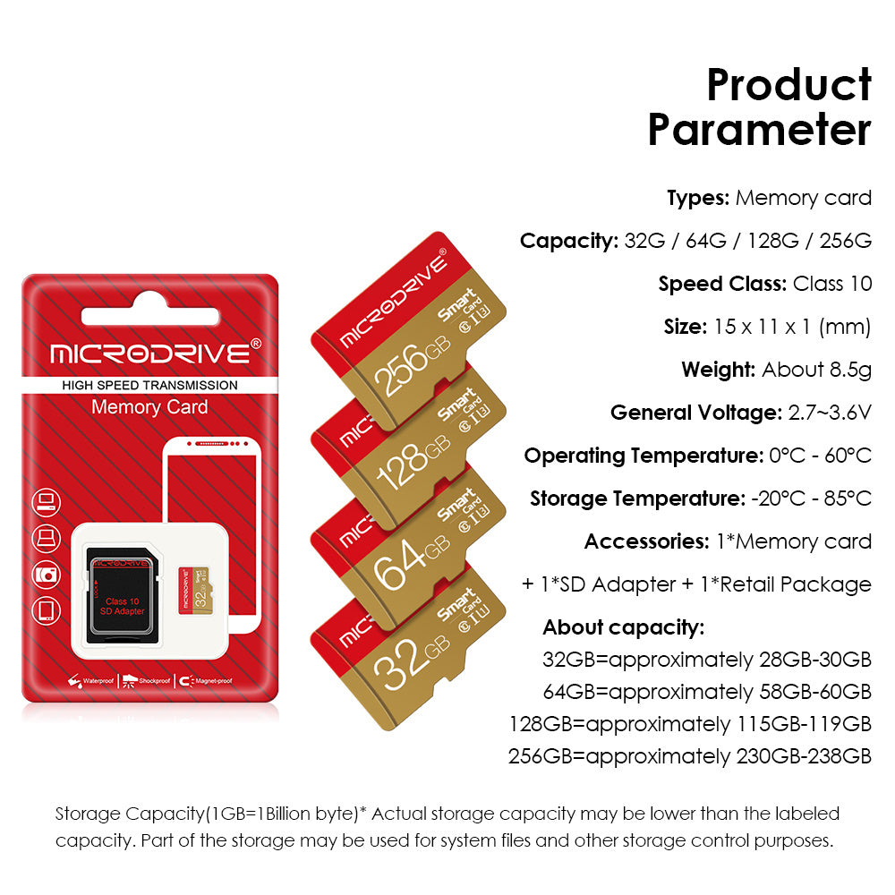 Memory Card 32GB 64GB 128GB 256GB U3 Mini SD Card Class 10 TF Flash Card Micro Tf SD Cards Memory Card For Mobile Phone PC Earphone Speaker  HD Camera PSP SD Adapter