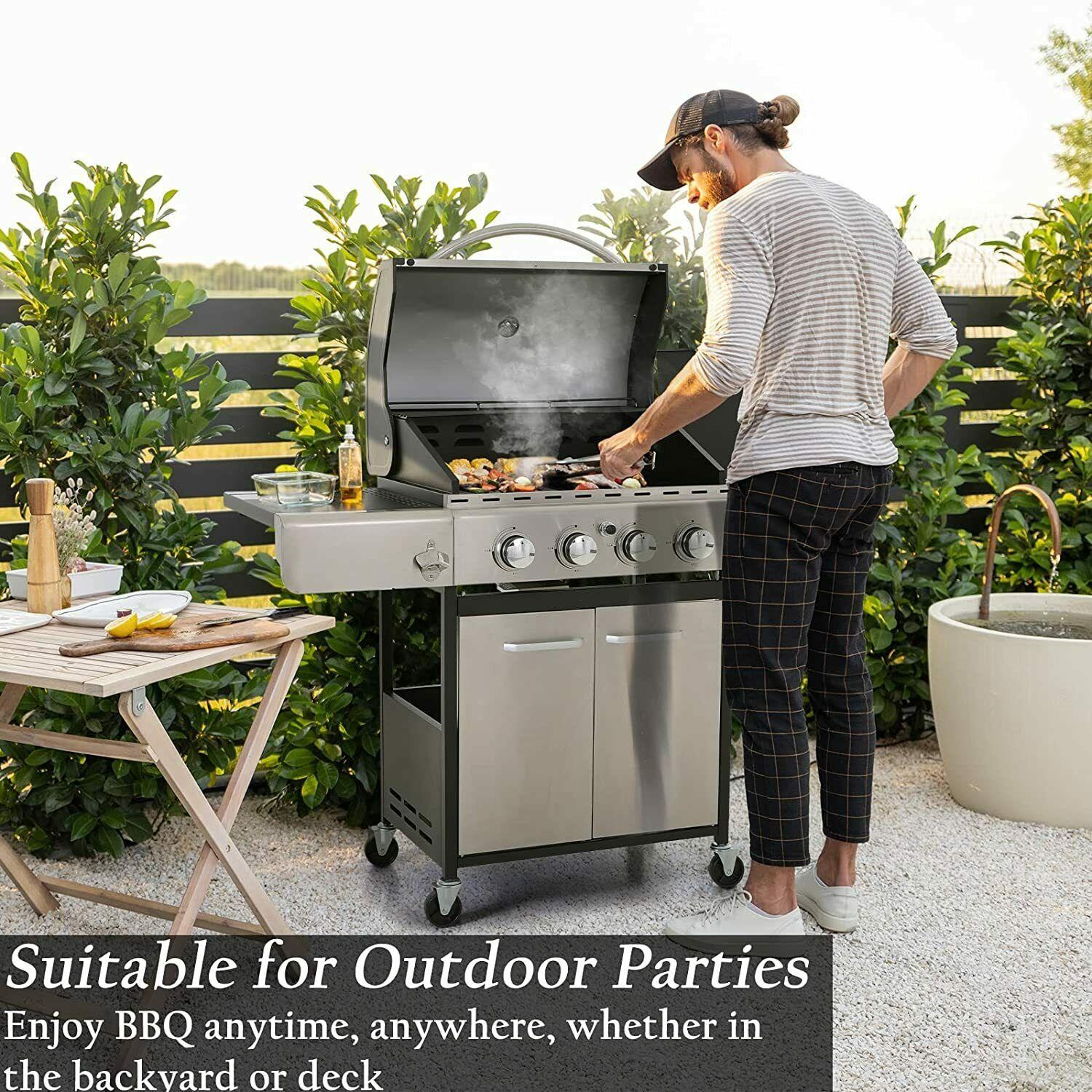 Propane Gas Grill 4 Burner Liquid Propane Gas Grill BBQ Steel Outdoor Cooking