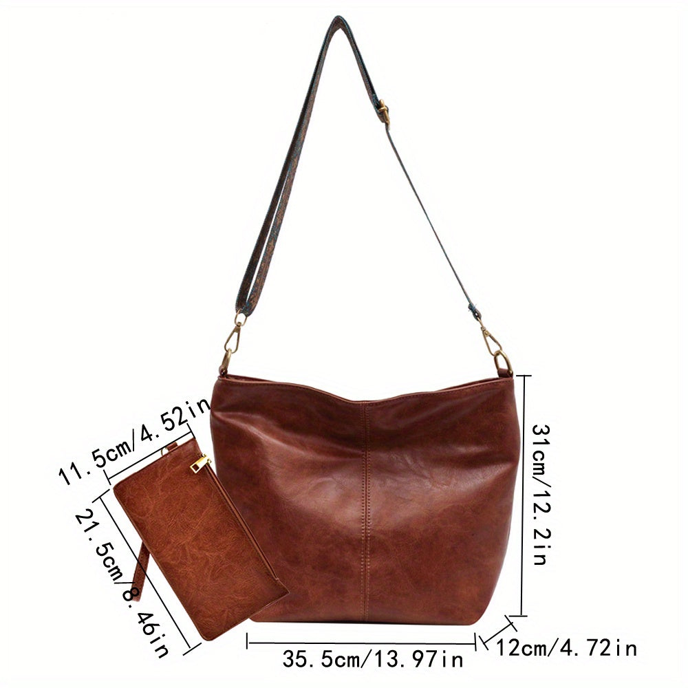 Geometric Strap Hobo Bag, LarCapacity Crossbody Bag, Women's Retro Style Shoulder Bag