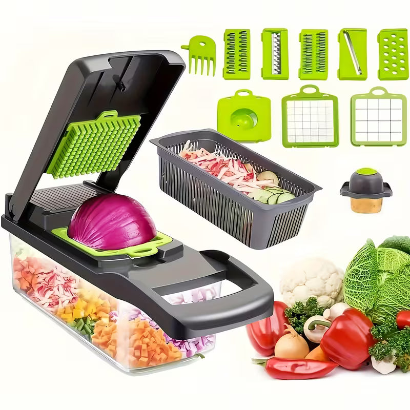 15pcs multifunctional vegetable chopper-stainless steel blade, handle food grinder, vegetable slicer, and onion chopper- suitable for french fries, large capacity slicers, and shredders-perfect for daily kitchen use-an excellent gift for housewives
