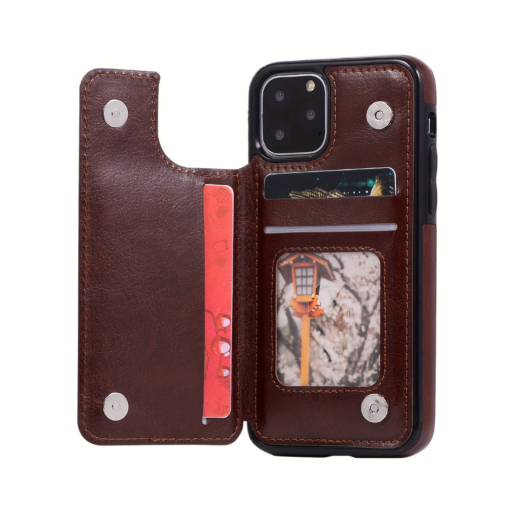 For  15/ 14/ 13/ 12/ 11 Pro Max/ Mini/ XR/ XS Max/ SE 2022/2020/ 7/ 8 Plus Wallet Case With Card Holder, PU Faux Leather Kickstand Card Slots Case, Double Magnetic Clasp And Durable Shockproof Cover