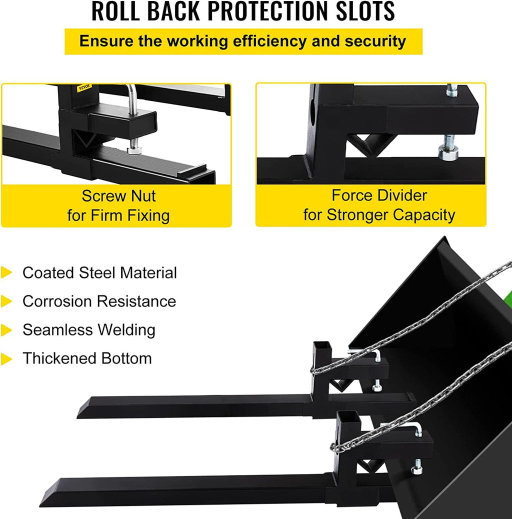 Mophorn Pallet Forks 30" 1500 Lbs Max, Clamp On Tractor Bucket Forks 43" Total Length, Heavy Duty Front Loader Forks, Fork Attachment for Skid Steer,Loader Bucket