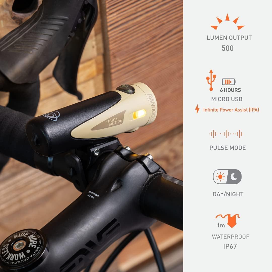 Light & Motion Rando 500 Designed for Extended Adventures The Rando 500 utilizes a high-Capacity Battery for Long Run Times which can be Extended with Any USB Battery Pack. Black & Tan One Size