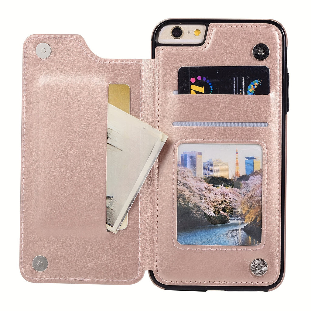 For  15/ 14/ 13/ 12/ 11 Pro Max/ Mini/ XR/ XS Max/ SE 2022/2020/ 7/ 8 Plus Wallet Case With Card Holder, PU Faux Leather Kickstand Card Slots Case, Double Magnetic Clasp And Durable Shockproof Cover